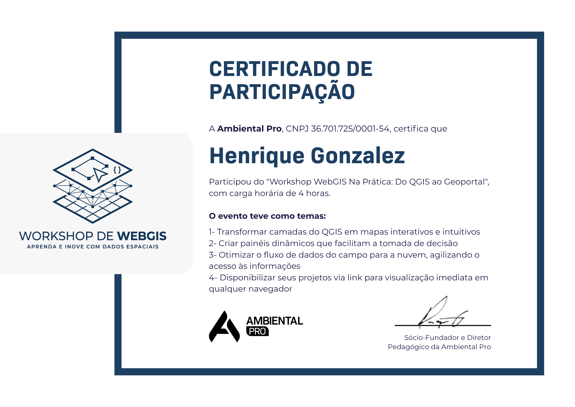 Certificado de Conclusão Curso WebGIS